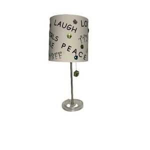 Bedroom Table Lamp for Young Peace Love Laugh Shade Gems Brushed Nickel Pull Cha